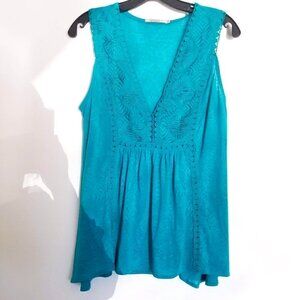 Language Embroidered Cutout Eyelet Sleeveless Top
